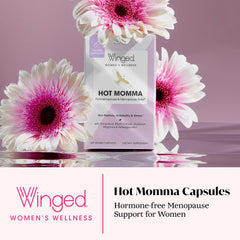 Close-up of Winged Wellness Hot Momma capsules for easy daily dosing