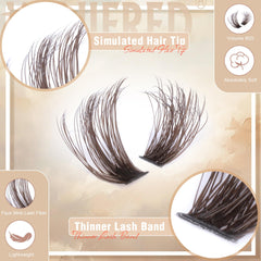 Winifred brown lash clusters spanning 8-18mm for versatile styling.