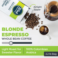 Wink Coffee Blonde Espresso packaging highlighting small-batch, sustainably sourced beans