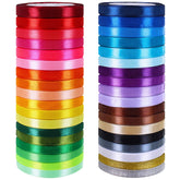 Winlyn satin metallic ribbon in 36 colors for luxurious gift wrapping.
