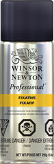 Winsor & Newton Professional Fixative Spray bottle preventing smudging on charcoal drawings.