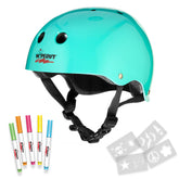 Wipeout dry erase helmet teal front view with neon markers for personalized riding style