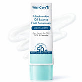 WishCare Niacinamide Oil Balance Fluid Sunscreen bottle with matte finish for oil control.