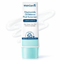 WishCare Niacinamide Oil Balance Fluid Sunscreen bottle with matte finish for oil control.