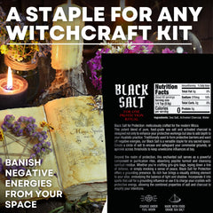 Witches & Wiccan black salt closeup reveals dark crystals ideal for wards.