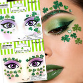 WIWUFUE green shamrock face sticker with gems for dazzling selfies