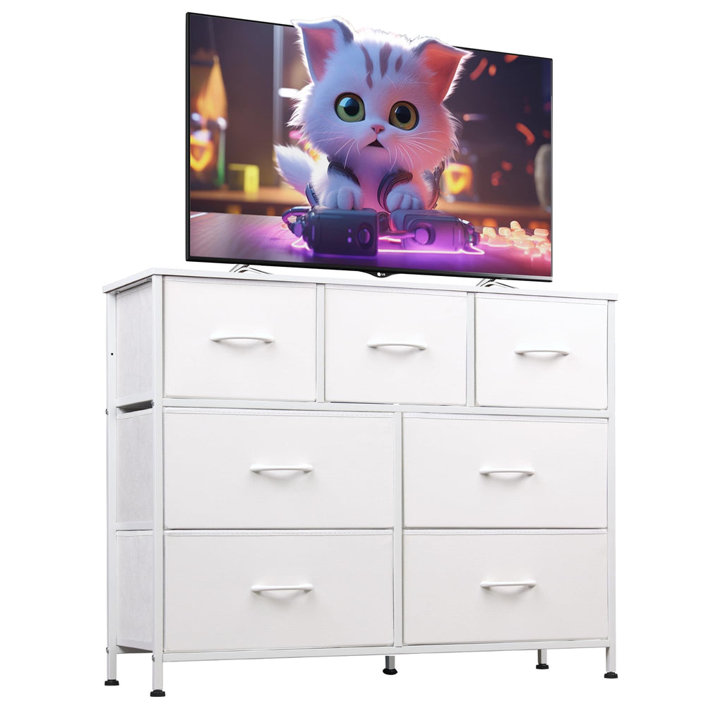 WLIVE 7-drawer dresser with wood top provides organized storage and a stylish surface.
