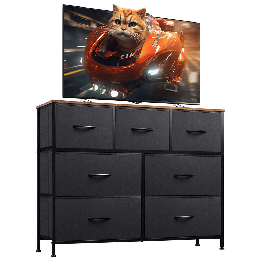 WLIVE 7-drawer dresser with wood top for organized bedroom storage.