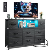 WLIVE black dresser TV stand with LED lights for mood-boosting scenes