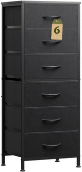 WLIVE black tall dresser front view with wood top and fabric drawers for organized storage