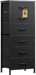 WLIVE black tall dresser front view with wood top and fabric drawers for organized storage