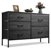 WLIVE dresser charcoal woodgrain front with five organized drawers for bedroom storage.