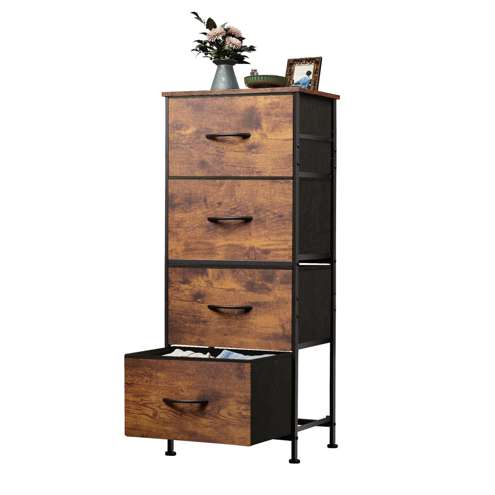 WLIVE dresser with four drawers and wood top for versatile bedroom storage.