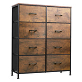 WLIVE fabric dresser with eight drawers in rustic brown wood grain boosts bedroom organization.