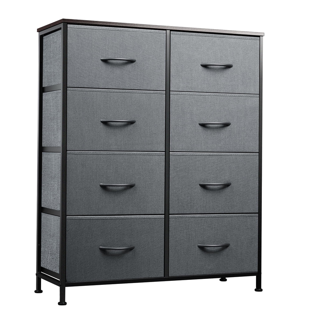 WLIVE Fabric Dresser with wood top and eight drawers for organized bedroom storage.