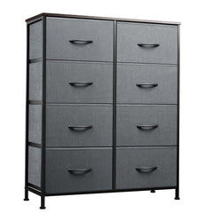 WLIVE Fabric Dresser with wood top and eight drawers for organized bedroom storage.