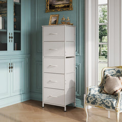 WLIVE fabric dresser with wood-top surface for lamps and decor.