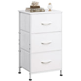WLIVE nightstand with 3 drawers and wood top for organized clothes and decor.