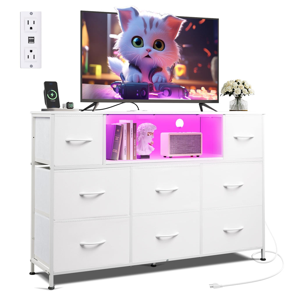 WLIVE white dresser tv stand with wood top offering stylish storage and a sturdy surface.