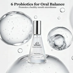 Close-up of Woadee label showcases probiotic oral care formula.