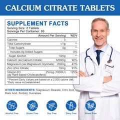 Close-up of WOGORGT calcium citrate tablets designed for easy swallowing.