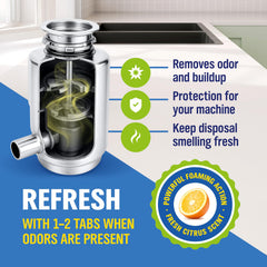 WoldoClean tablets dissolving in foaming action to clean drains and reduce odors