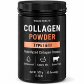 WoldoHealth collagen peptides bottle on shelf for daily health routine