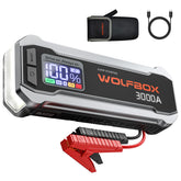 WOLFBOX 3000A jump starter front view showing portable power for 12V vehicle emergencies