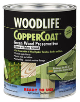 Wolman CopperCoat Green bottle pour protects outdoor wood from moisture and pests