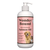 Wonder Bound Wild Alaskan Salmon Oil bottle showing skin and coat support for pets