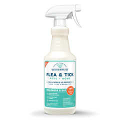 Wondercide cedarwood spray bottle for pets and home, kills fleas on contact.