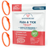 Wondercide dog collar natural essentials packaging showing plant-powered protection for fleas and ticks.