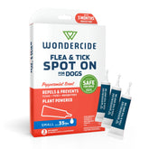 Wondercide dog spot-on packaging shows three 0.05 oz tubes for a 3-month supply.
