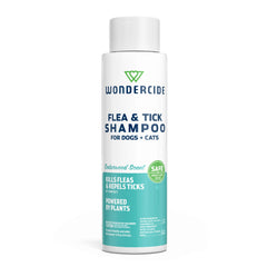 Wondercide flea and tick shampoo bottle for dogs and cats with cedarwood plant-powered care