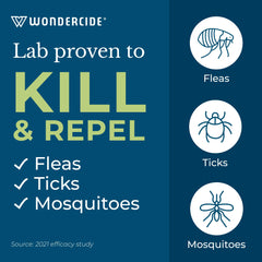 Wondercide kills fleas, ticks, mosquitoes on pets and in the home.