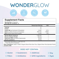 WonderCow WonderGlow bottle back with supplement details for daily beauty