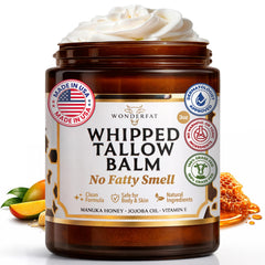 Wonderfat whipped tallow balm in a jar for quick hydration.