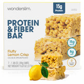 WonderSlim High Fiber Bar Lemon Crisp pack showcases a convenient, high-protein on-the-go option.