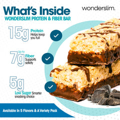 WonderSlim high-fiber bars fluffy s'more crisp texture inviting bite for flavor lovers.