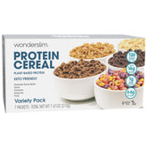 WonderSlim Protein Cereal variety pack in a morning bowl, quick low-sugar breakfast option.