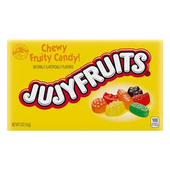 Wonka Jujyfruits flavor variety: raspberry, licorice, lime, orange, lemon.