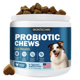 WONTECHMI Probiotics for Dogs bottle view, supports gut balance and digestive comfort