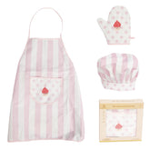 WoodenEdu Pink kid apron and chef hat front view for imaginative cooking play.