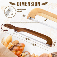 Woodever bread knife features ergonomic cherry wood handle for comfortable use.