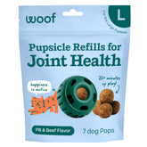 WOOF Hip & Joint Pupsicle Pops packaging for easy storage and on-the-go joint support.