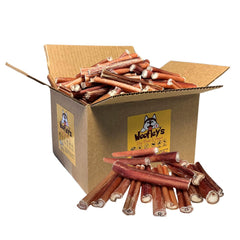 Woofley's bulk bully sticks 50-count pack for long-lasting canine entertainment.