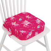 wooshwa Unicorn booster seat front view promotes secure, cozy dining for toddlers.