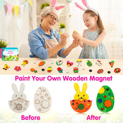 Worgree Easter magnets design closeup showing bunny, egg, and chick motifs