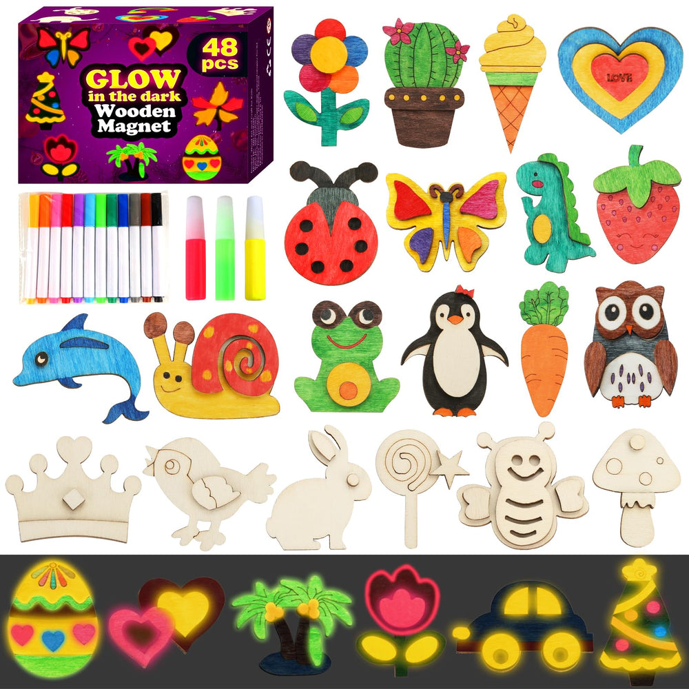 Worgree wooden magnets kit with colorful designs ready to paint
