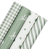 woric Sage Green wrapping paper with stripe, dot, and leaf design for elegant gift wrapping